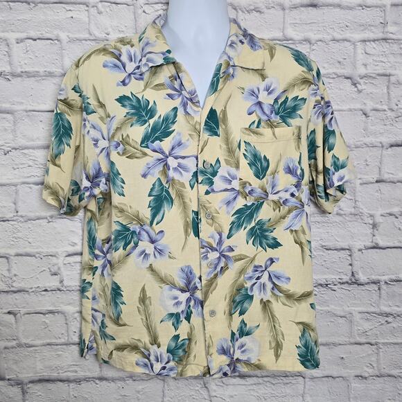 Tuckahoe Joe Shirt Mens Large Linen Blend Short Sleeve Floral Hawaiian Button Dn - Picture 1 of 15